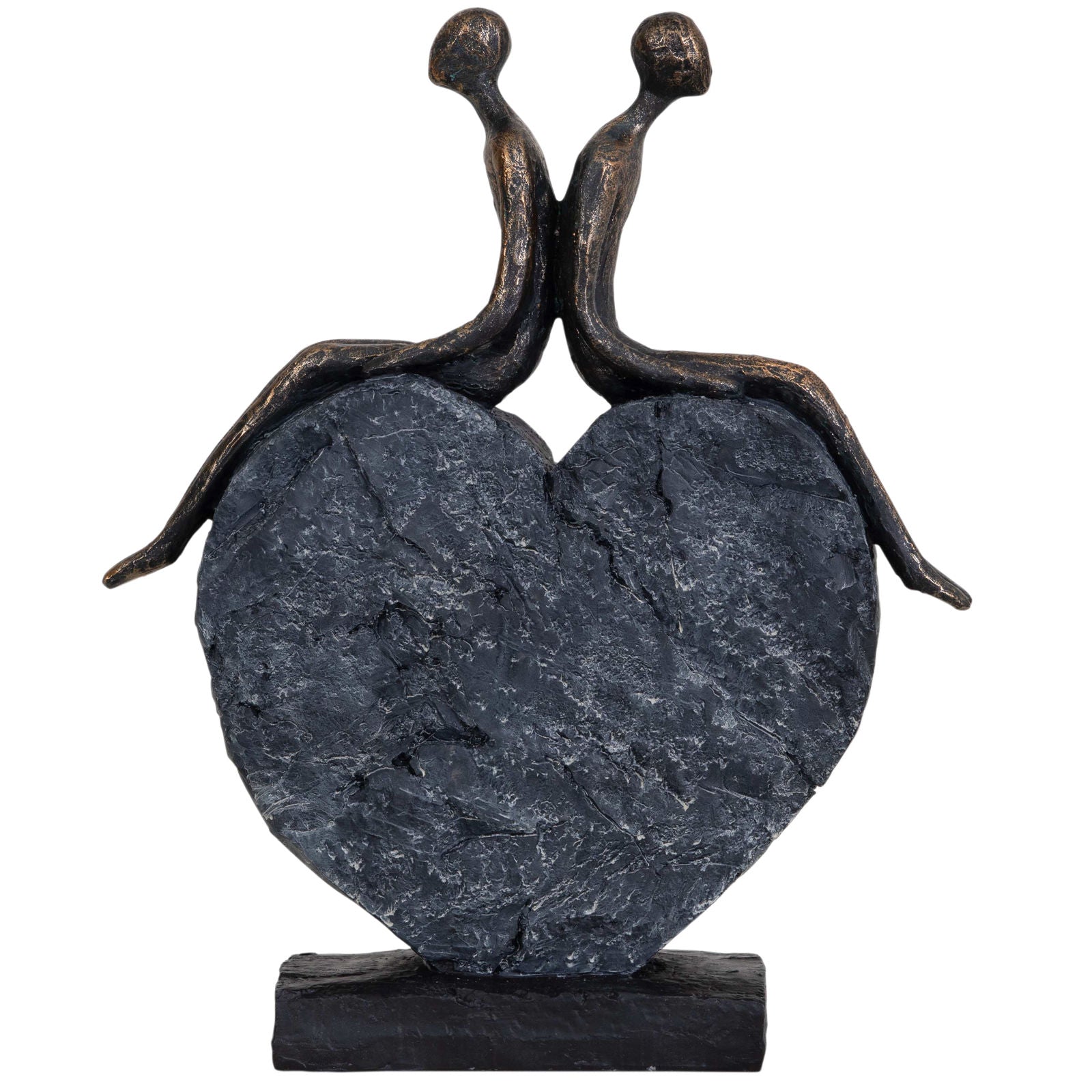 Antique Bronze & Stone Couple Love Heart Sculpture